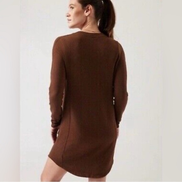 Athleta Balance Sweatshirt Dress in Mahogamy Heather Brown Small - Picture 2 of 7